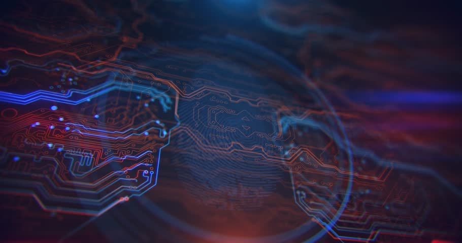 Access control. Fingerprint security. Cybersecurity and information technology. Blue, red background with digital integrated network technology. Printed circuit board. Technology background.  Royalty-Free Stock Footage #32147371