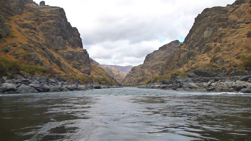 Point of view while traveling down rapids on Snake River in Hell's Canyon.