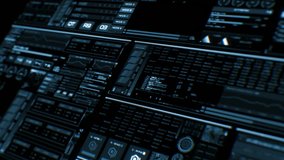Perspective view of deep blue futuristic interface/Digital screen/Detailed abstract background. Blinking and switching indicators of command center computer,processing data, AI. - Powered by Shutterstock - Get 15% off with code: PIKWIZARD15