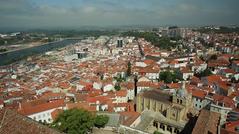Coimbra panoramic view from bell clock tower. Coimbra skyline on Mondego river. Coimbra in Central Portugal, is famous for its University.