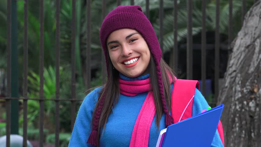 Smiling Teen Female Student Cold Weather