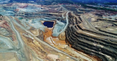 Copper mine open pit in Rio Tinto, aerial view, Spain 