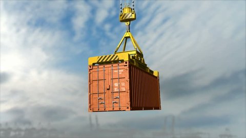 Shipping Container on Crane. Distribution Warehouse, Cargo Container, Commercial Dock, Harbour.