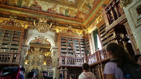 Coimbra, Portugal - August 14, 2017: University library in Coimbra, the Europe's oldest university founded in 1290. Unesco World Heritage Site and most important tourist attraction in Upper Coimbra.