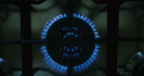 Top Down Shot of a Gas Stove Being Turned On. Shot on RED Epic 4K UHD Camera.