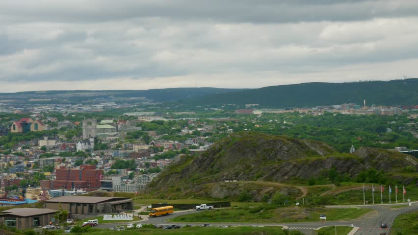 View of St Johns harbor and boats from Signal Hill in Newfoundland Canada