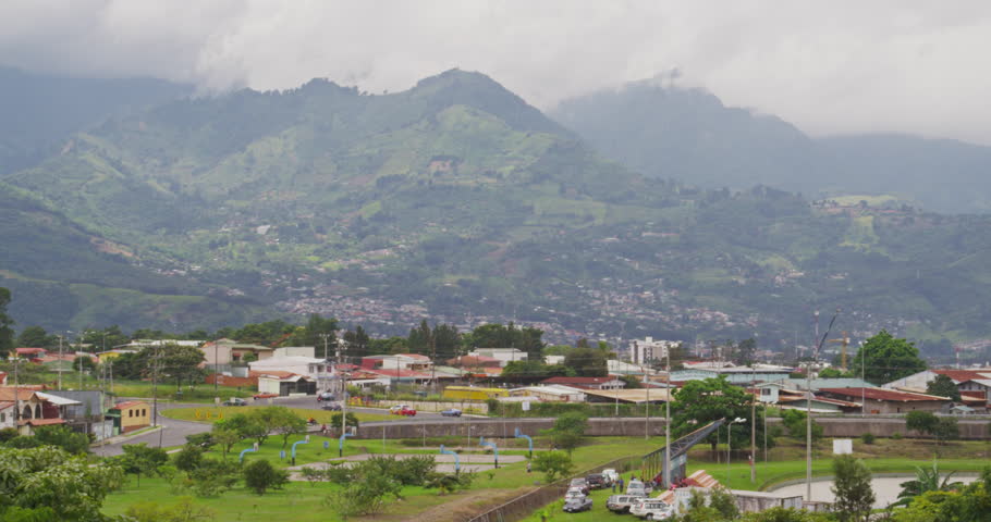 Beautiful panoramic view from the mountain on the city and mountain