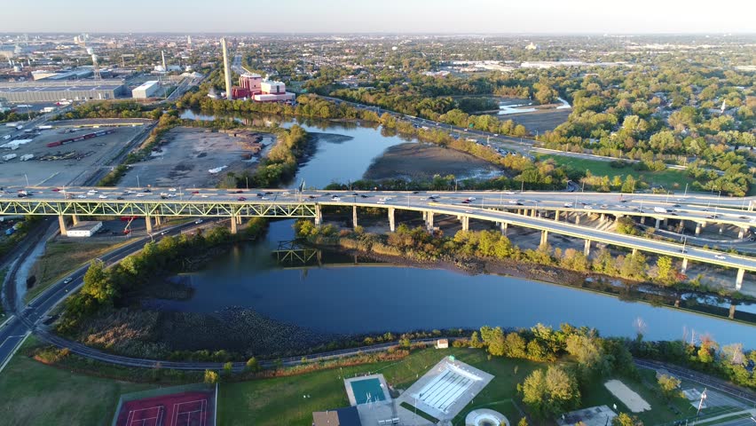 Aerial View of Delaware Riverfront Port City Gloucester New Jersey