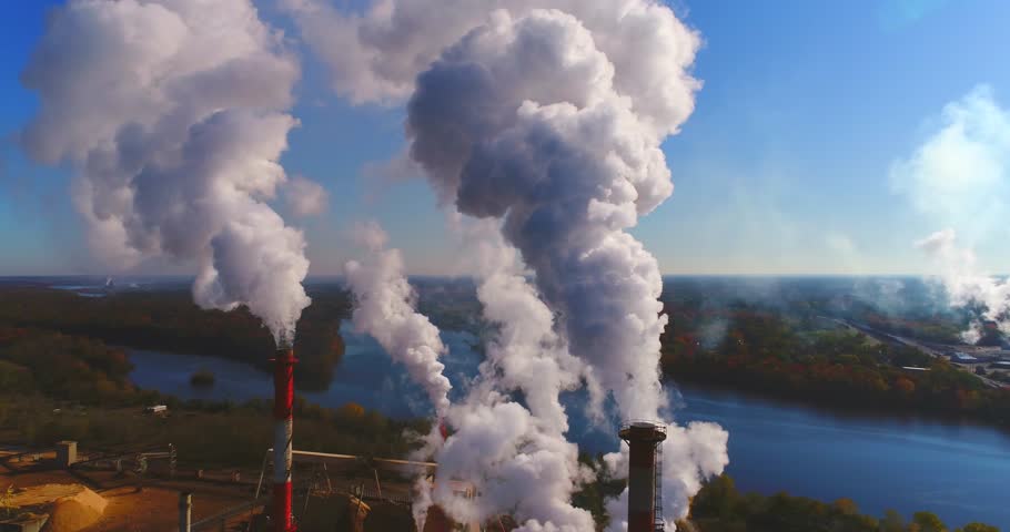 Industrial smokestacks, billowing emissions of smoke or steam, stunning aerial view.
 | Shutterstock HD Video #32208901