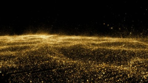 Gold Sky. Abstract stardust smokey wave particles. Nano dynamic flow with 3d particles. Smoky dynamic wavy effect flow 4k and hd animation with abstract sparkles. Motion background. Stockvideo