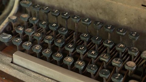 Antique typewriter. Vintage typewriter machine closeup shot. Closeup of vintage typewriter keyboard.