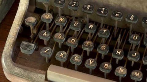 Antique typewriter. Vintage typewriter machine closeup shot. Closeup of vintage typewriter keyboard.