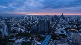 Time lapse video of Bangkok Thailand cityscape at Magic Hour time