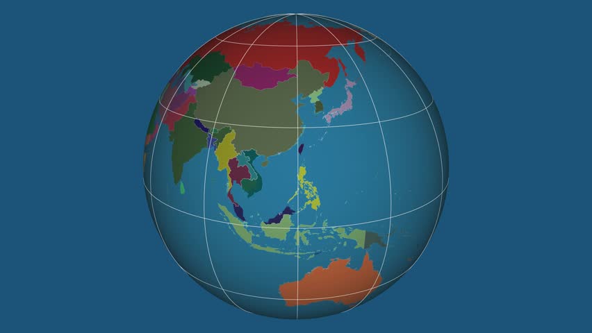 Zoom-in on Argentina outlined on the globe. Capitals, administrative borders and graticule. Administrative division