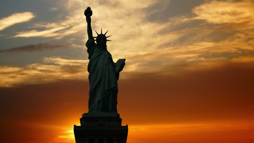 Statue of Liberty, with clouds and effects in New York: ultra hd 4k, time lapse