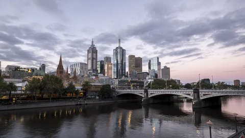 Time lapse of the sunset over the CBD in Melbourne, taken from the other side of the Yarra River, Australia