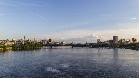 Ottawa and Gatineau City Skyline Day to Night Time Lapse, Downtown Quebec, Ontario,