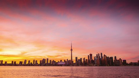 Wide angle video: City of Toronto Sunset Time Lapse Day To Night
