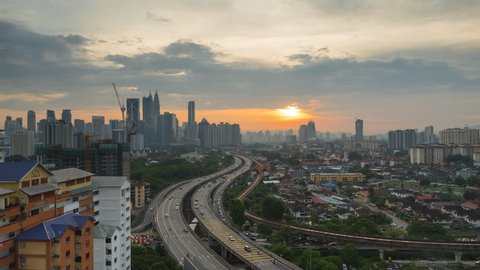 4k ProRes zoom in motion time lapse of busy light trail traffic on a freeway of Kuala Lumpur, Malaysia