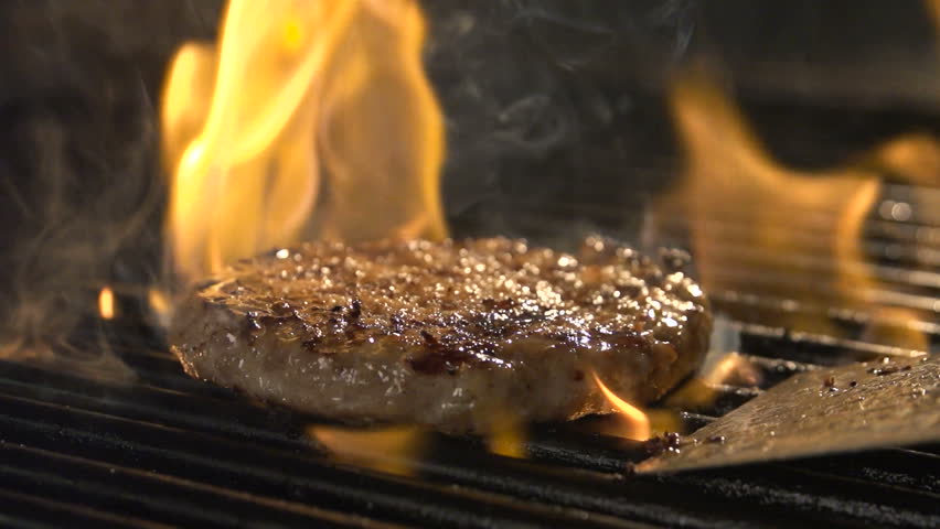 Aged Prime Rare Roast Grilling Tenderloin Fresh Juicy Beef High Filet with Lines Slow Motion Shot. Macro Concept of Person Cooked Unhealthy Satisfying Hamburgers Outdoors for Warm Friends Picnic Party Royalty-Free Stock Footage #32268286