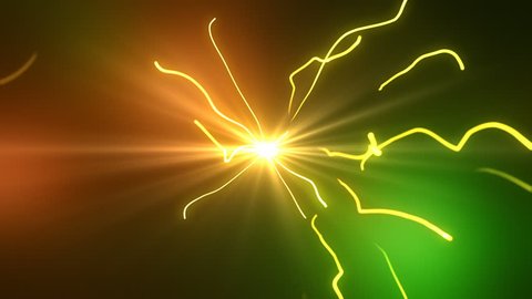 Crazy Beams of Electricity or Lightning being Projected from Bright Lens Flare in the Core | Electric Beam Attack | Seamless Looping Animated Motion Background | Green Orange Yellow