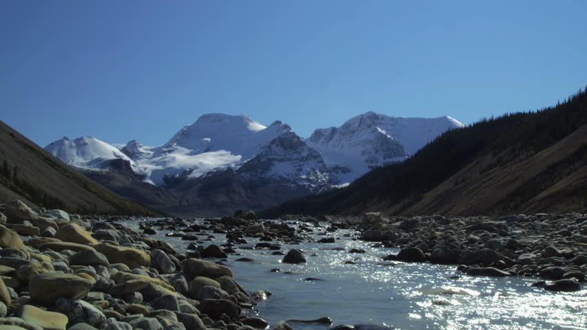 Mt. Athabasca and Mount Andromeda above the Athabasca River, Jasper National Park, Alberta, Canada