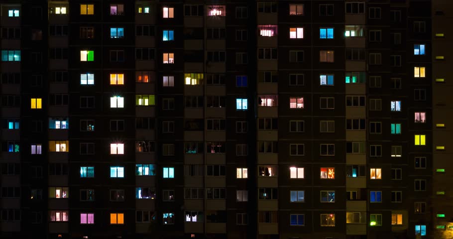 Light in the windows of a multistory building. Night time lapse. Serenade of light Royalty-Free Stock Footage #32280580