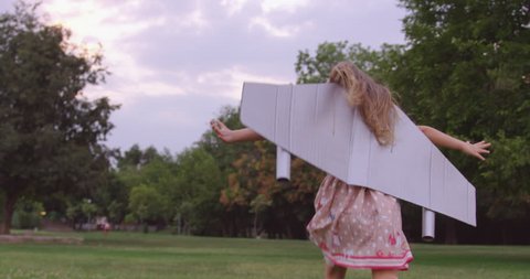 Adorable Little Girl Running Through Park Dressed As Airplane Childhood Happiness Joy Innocence Concept Slow Motion Shot On Red Epic 8K