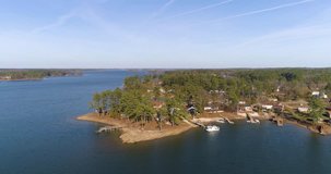 Aerial drone footage of a island and a lake