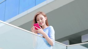video of beauty woman selfie on the building