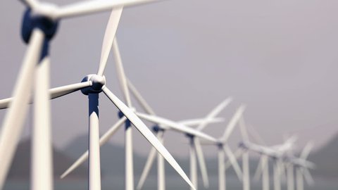 Wind turbines looping seamless spinning, Energy concept.