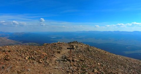 Aerial View Of Hikers On Hiking Trail On The Peak Of Mount Elbert, Colorado, USA - Approaching View