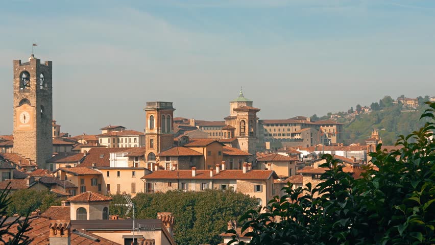 Panorama of old Bergamo, Italy. Bergamo, also called La Citt dei Mille, "The City of the Thousand", is a city in Lombardy, northern Italy, about 40 km northeast of Milan.