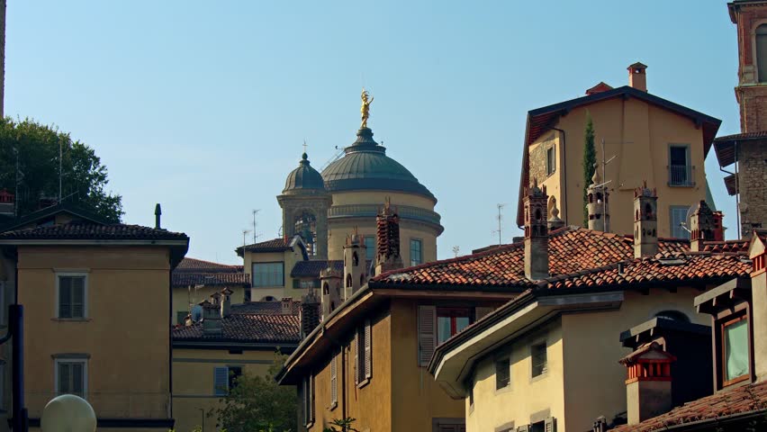 Panorama of old Bergamo, Italy. Bergamo, also called La Citt dei Mille, "The City of the Thousand", is a city in Lombardy, northern Italy, about 40 km northeast of Milan.