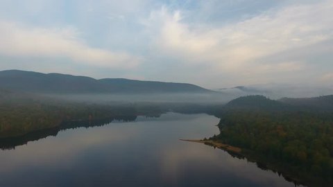 Aerial View of A Foggy Morning in Mont Tremblant National Park, Quebec
