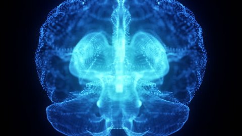 Rotating Hologram of Human Brain | Glowing Light Particles Arranged in the Formation of Human Brain Model Spinning 360 Degree | Seamless Looping Motion Animated Background | Blue Cyan