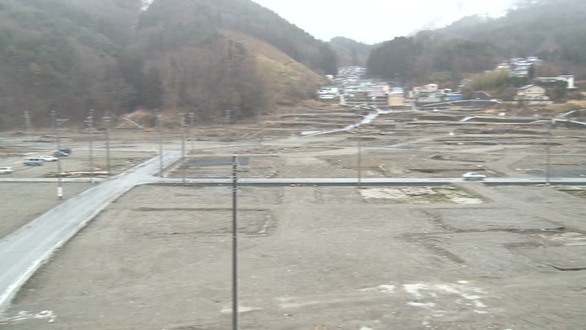 Japan Tsunami 1 Year On - remains of town wiped out by huge tsunami.