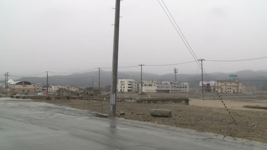 One year on, empty plots of land in town devastated by tsunami in Rikuzentakata,
