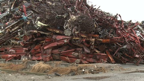 Massive piles of tsunami debris piled high in Rikuzentakata, Japan