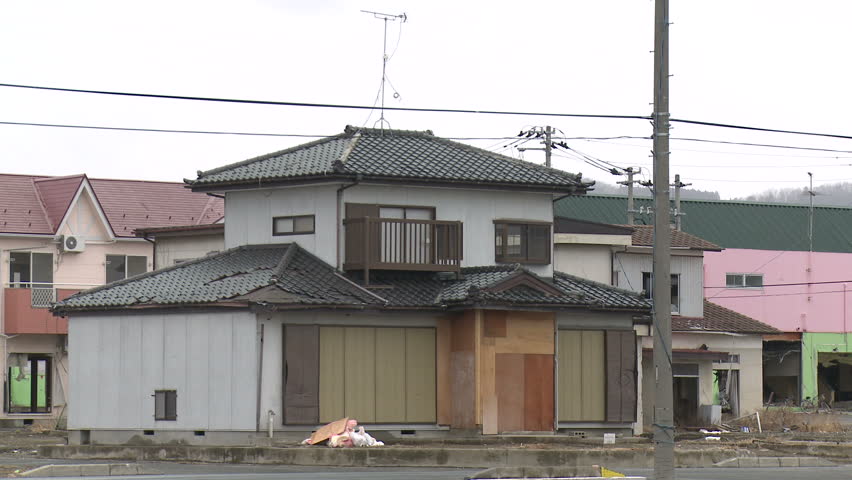 Japan Tsunami 1 Year On - remains of town heavily damaged by huge tsunami.