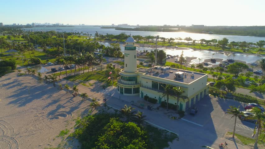 Aerial orbit shot Haulover Park lifeguard station