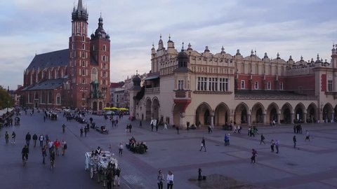 Aerial view of Krakow historic market square, Poland, central Europe