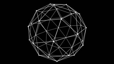 Sphere rotate loop cycle footage. Animation cycle plexus lowpoly triangulate future style on black background