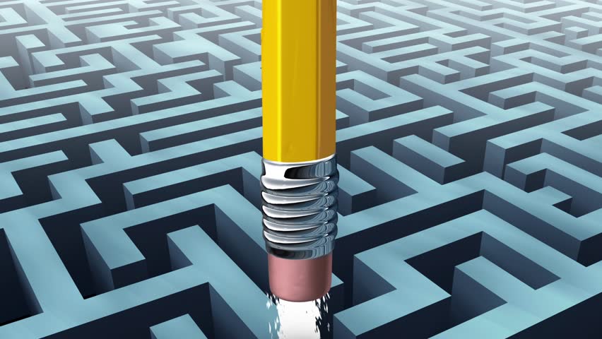 Leadership Solutions with a businessman walking through a complicated maze opened up by a pencil eraser as a business concept of innovative thinking for financial success. | Shutterstock HD Video #32348680