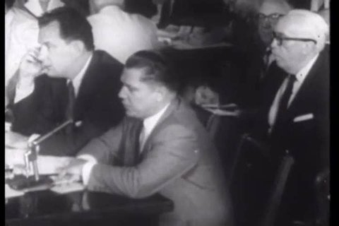 CIRCA 1958 John Kennedy and Bobby Kennedy question a racketeer, and John Kennedy makes a speech after sentencing racketeers.