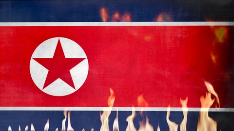 North Korea Flag in Fire And Waving in the Wind - 4K Animation
