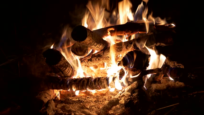 Campfire at night, Macro, Burning fire, crackling sounds, sparks Royalty-Free Stock Footage #32358967