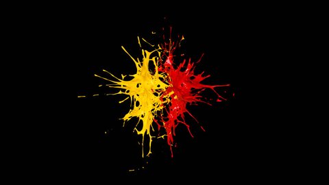 explosion two drops of yellow and red paint