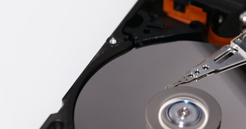 spinning Harddrive disk, HDD, close-up, low focus