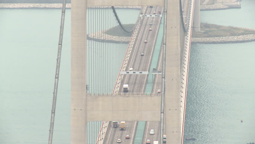 Tsingma suspension bridge in Hong Kong linking Tsingyi with Lantau island. Shot